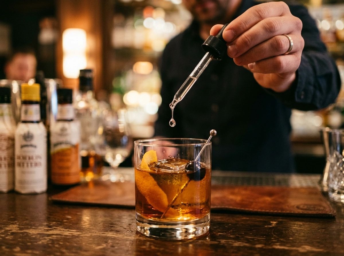 Hand with a liquid dropper putting a substance into a drink
