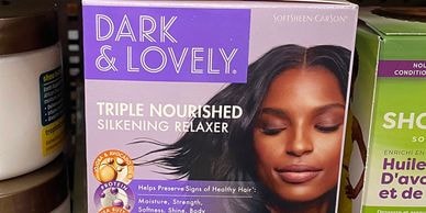 Dark & Lovely Triple Nourished Silkening Relaxer box on store shelf