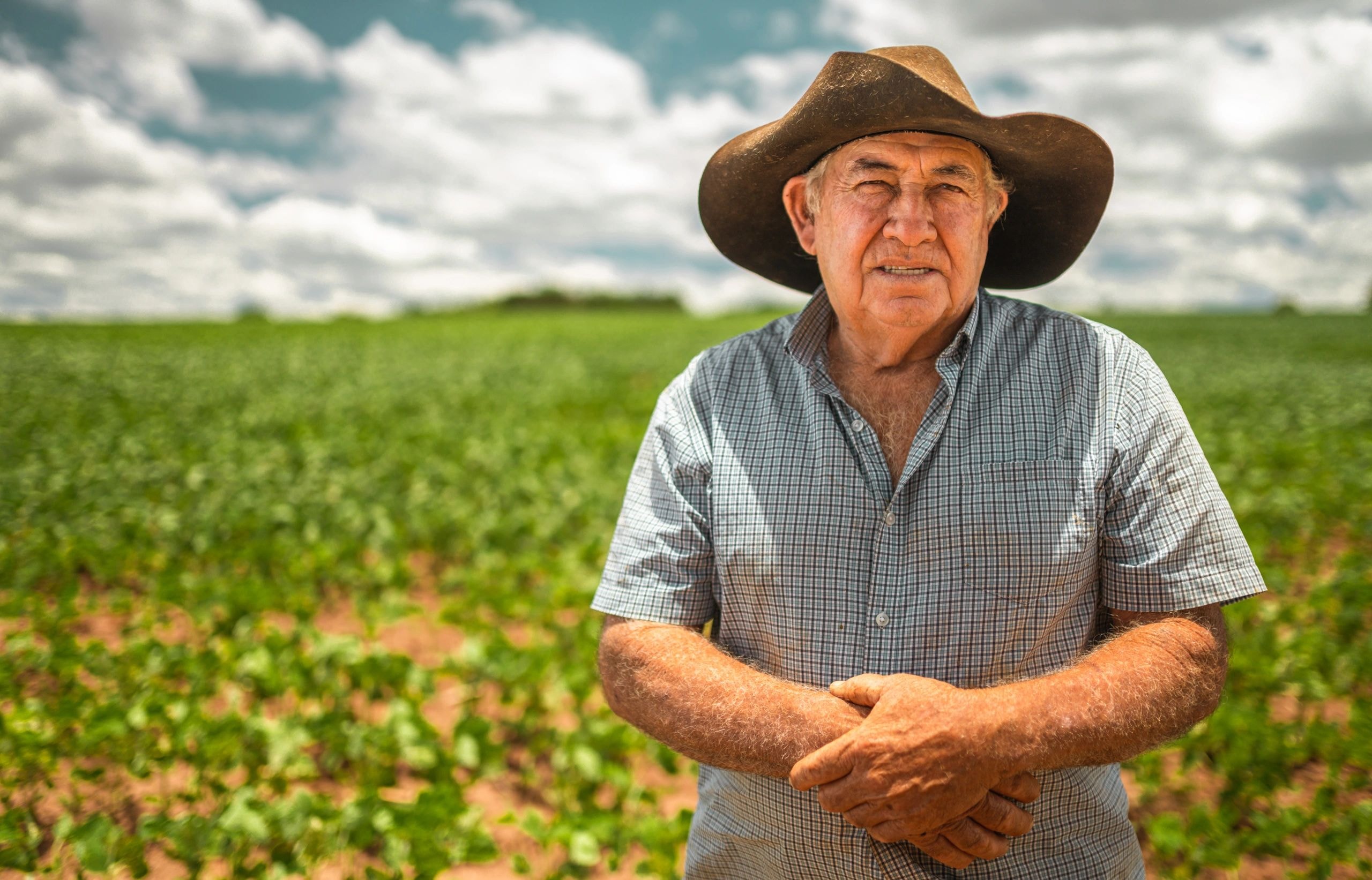 Farmer in front of field, Parkinson's disease, paraquat herbicide